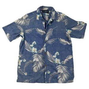 Vintage Prince Kuhio Mens Small Hawaiian Shirt Blue Floral Palm Short Sleeve